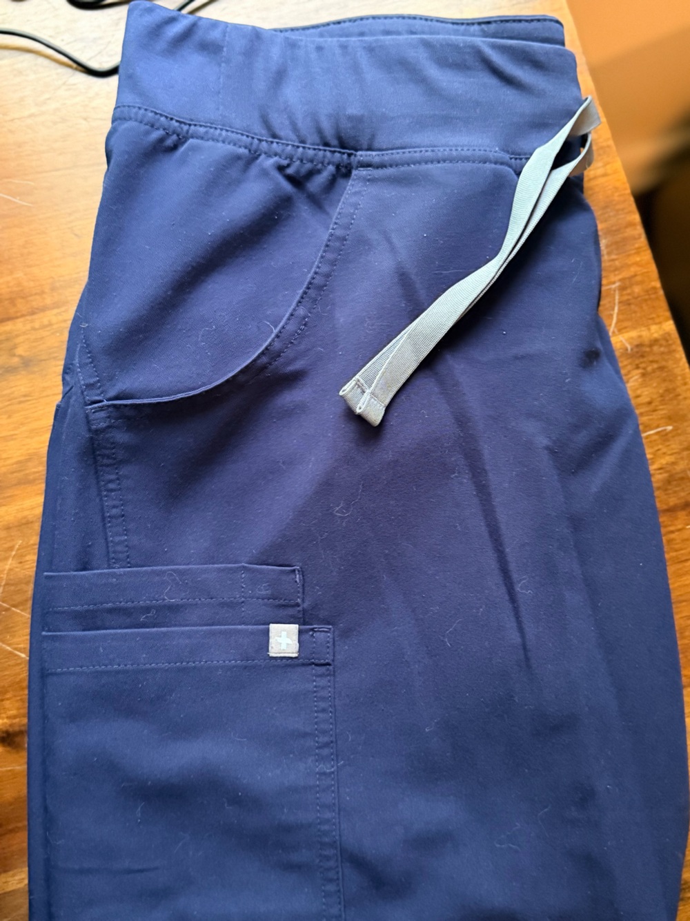 Figs Women's Navy Cargo Scrub Pants with Gray Drawstring